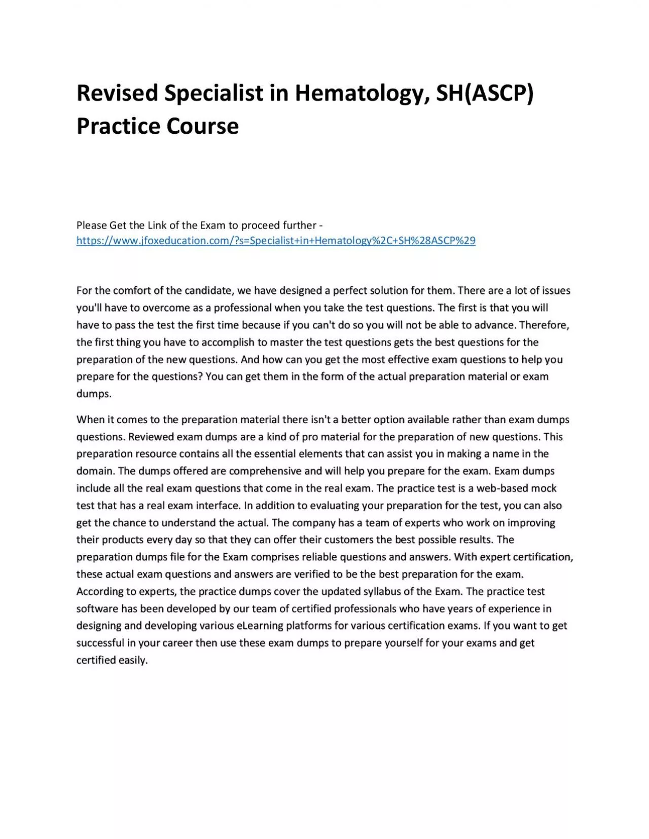 PDF-Revised Specialist in Hematology, SH(ASCP) Practice Course