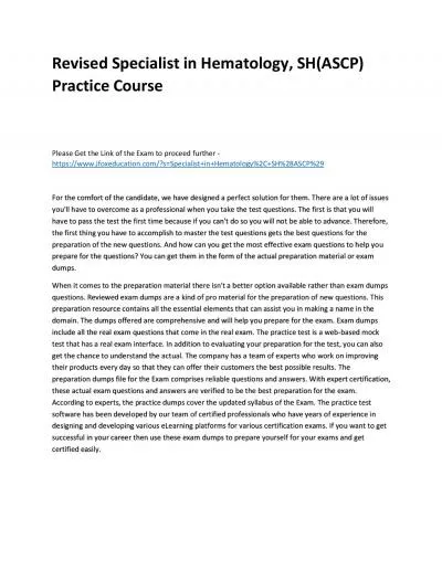 Revised Specialist in Hematology, SH(ASCP) Practice Course