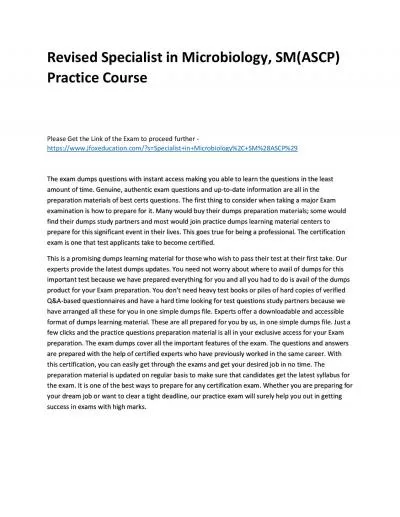 Revised Specialist in Microbiology, SM(ASCP) Practice Course