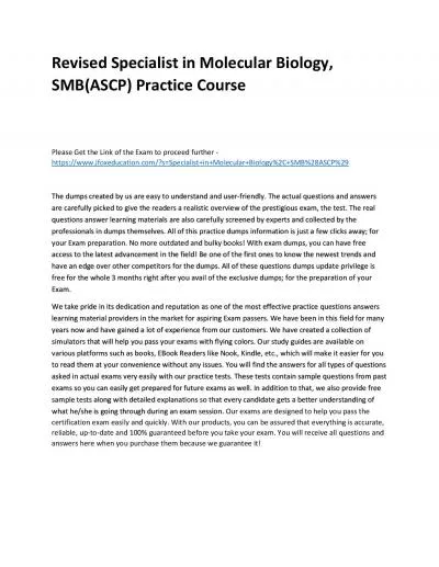 Revised Specialist in Molecular Biology, SMB(ASCP) Practice Course