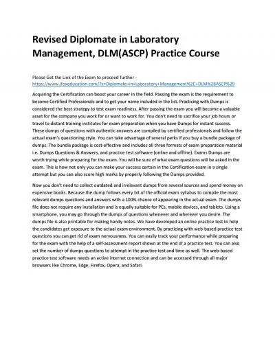 Revised Diplomate in Laboratory Management, DLM(ASCP) Practice Course