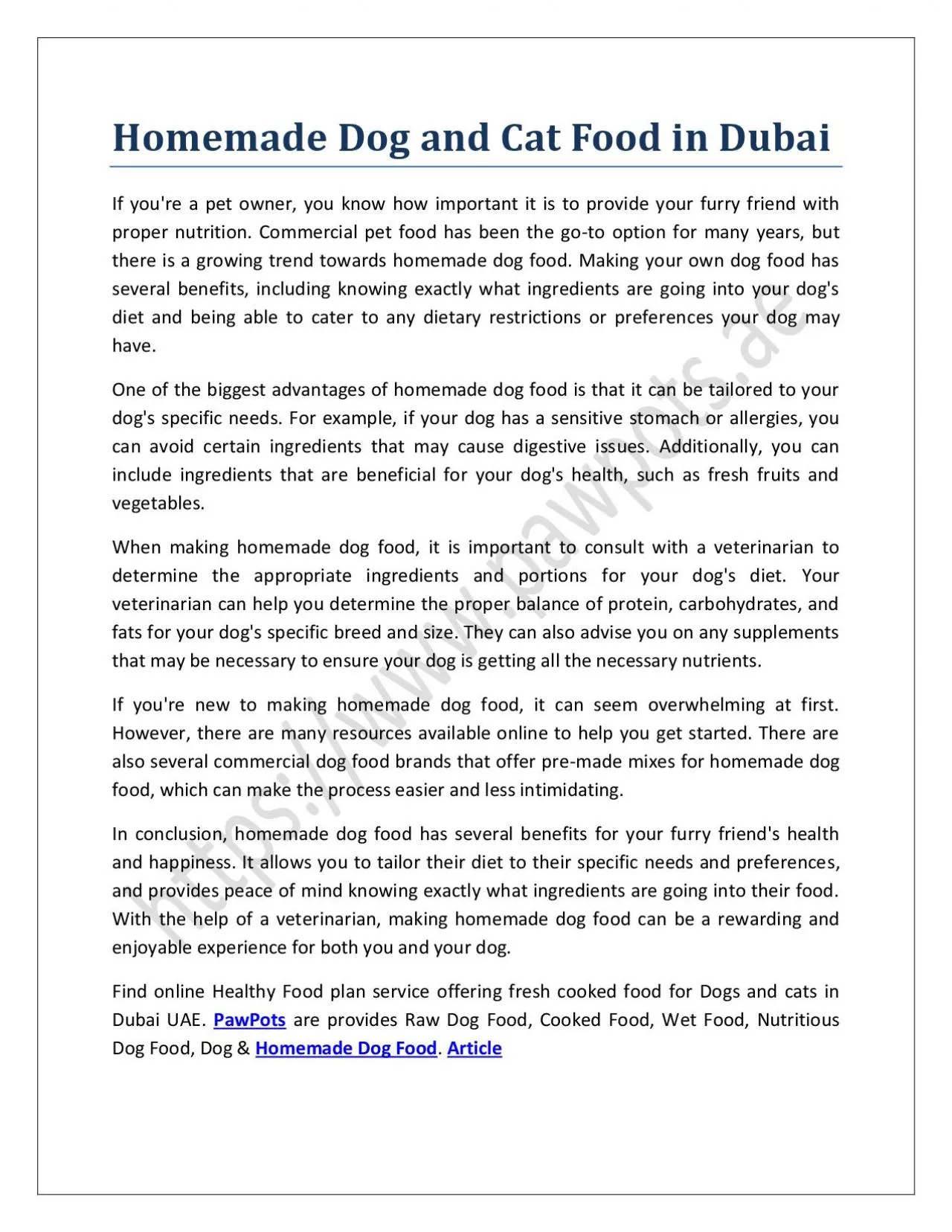 PDF-Homemade Dog and Cat Food in Dubai