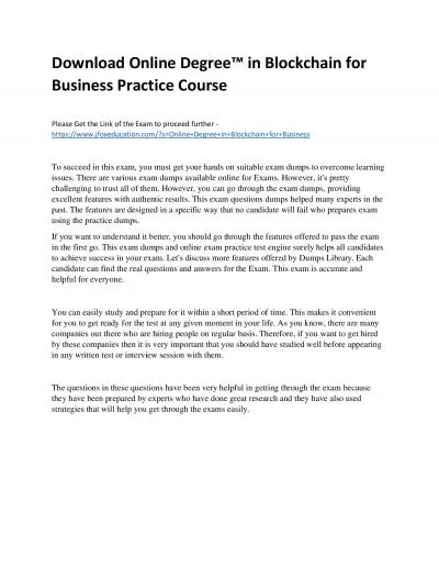 Download Online Degree™ in Blockchain for Business Practice Course