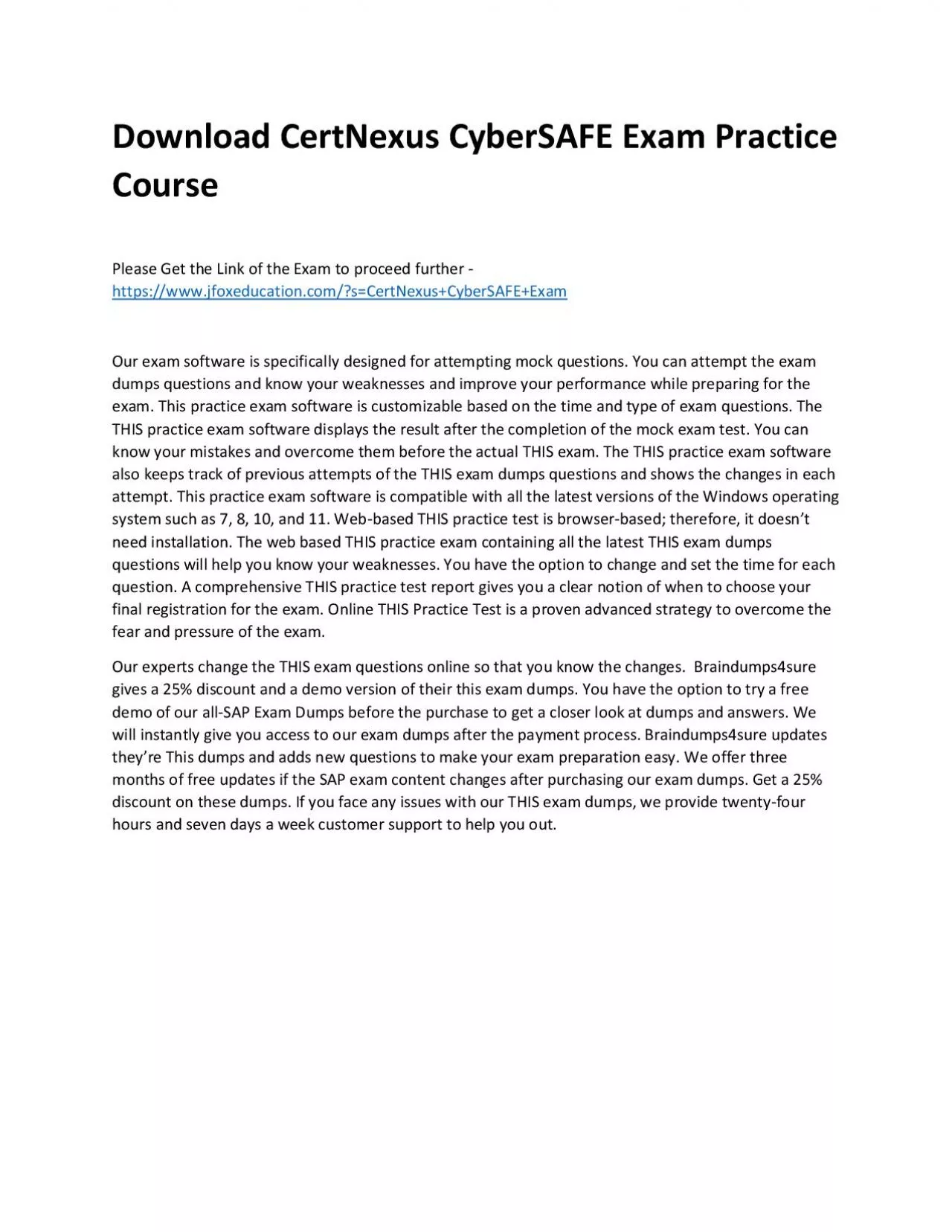 PDF-Download CertNexus CyberSAFE Exam Practice Course