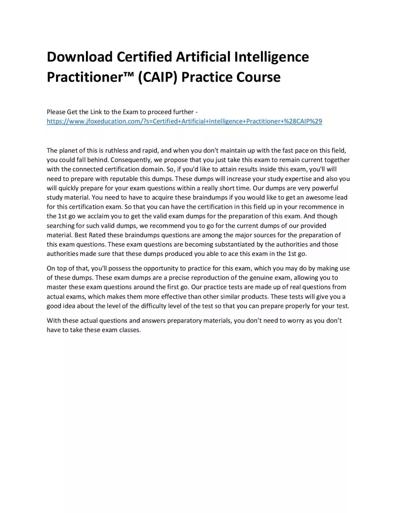 PDF-Download Certified Artificial Intelligence Practitioner™ (CAIP) Practice Course