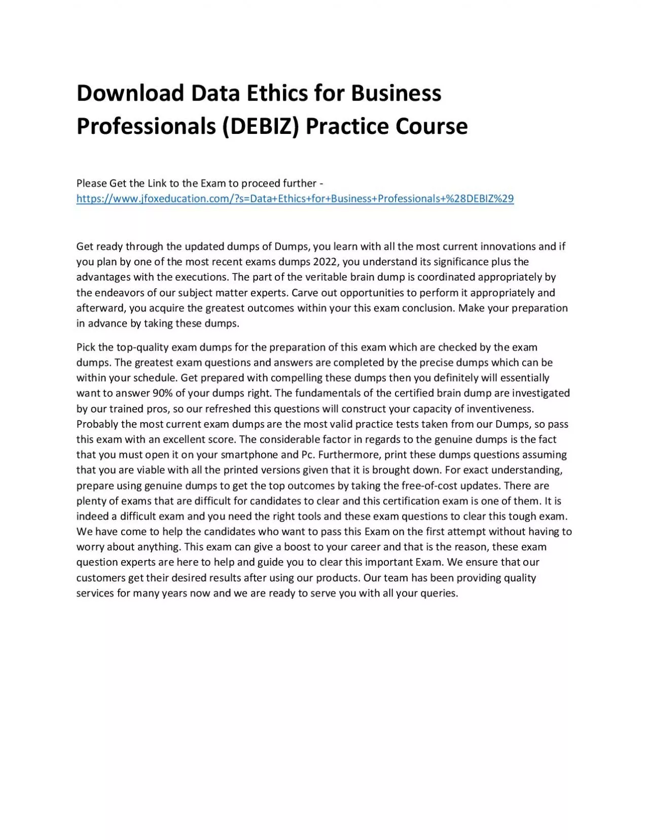 Download Data Ethics for Business Professionals (DEBIZ) Practice Course