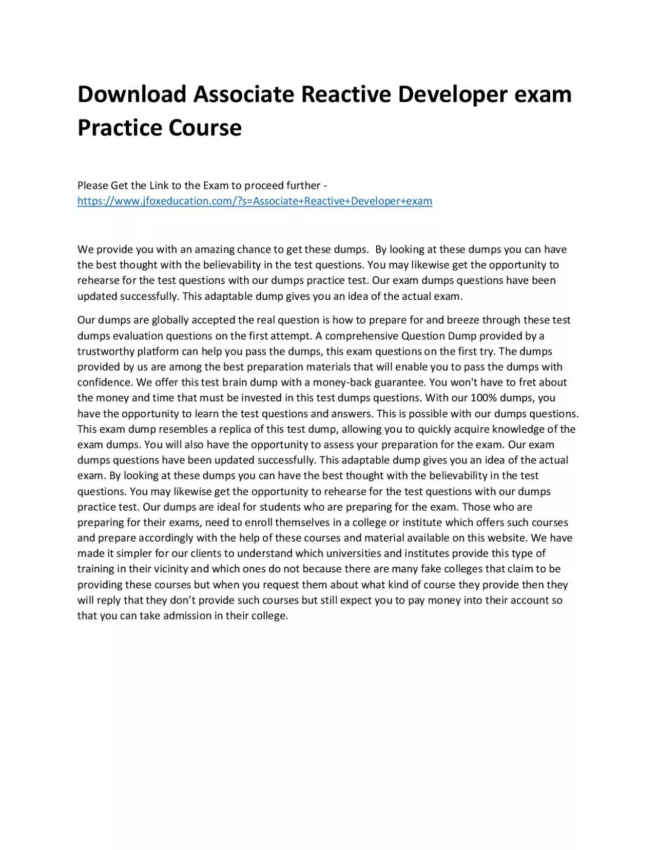 PDF-Download Associate Reactive Developer exam Practice Course