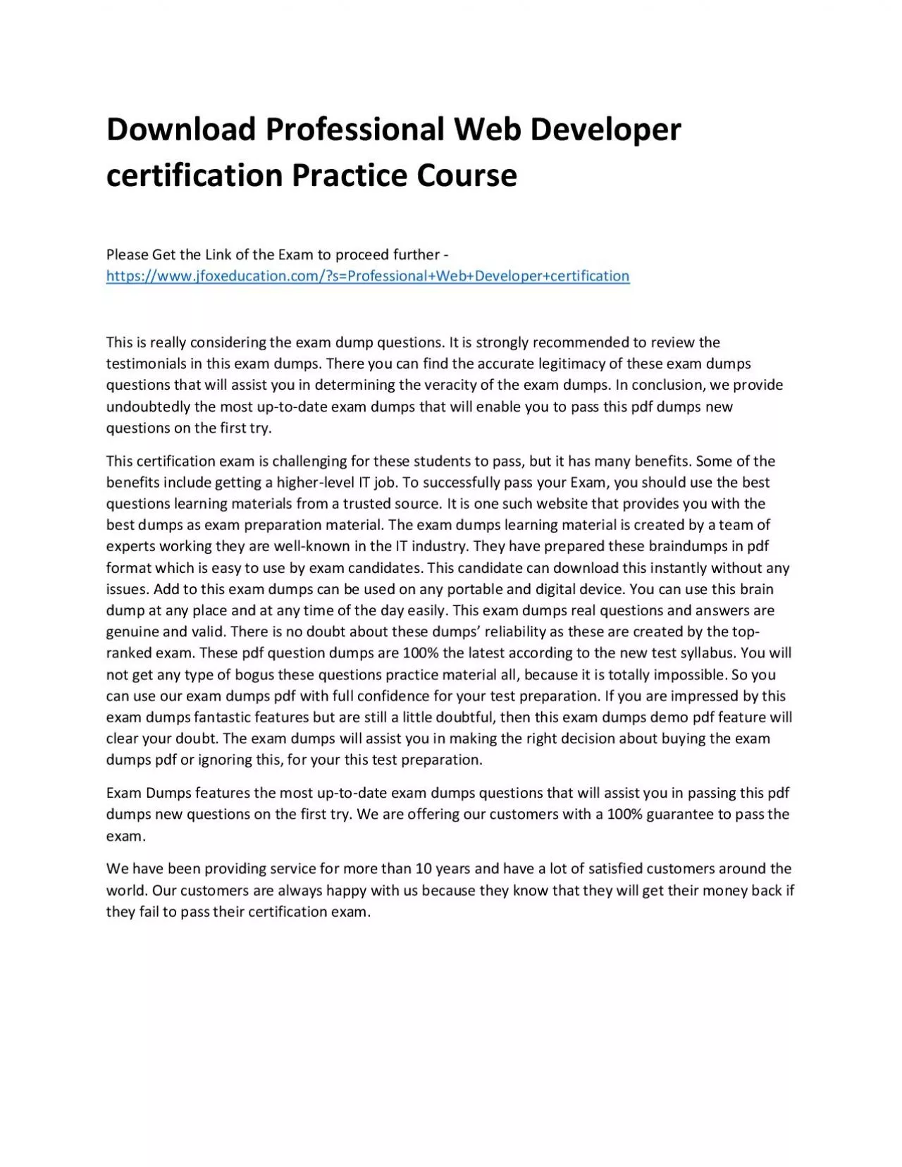 PDF-Download Professional Web Developer certification Practice Course