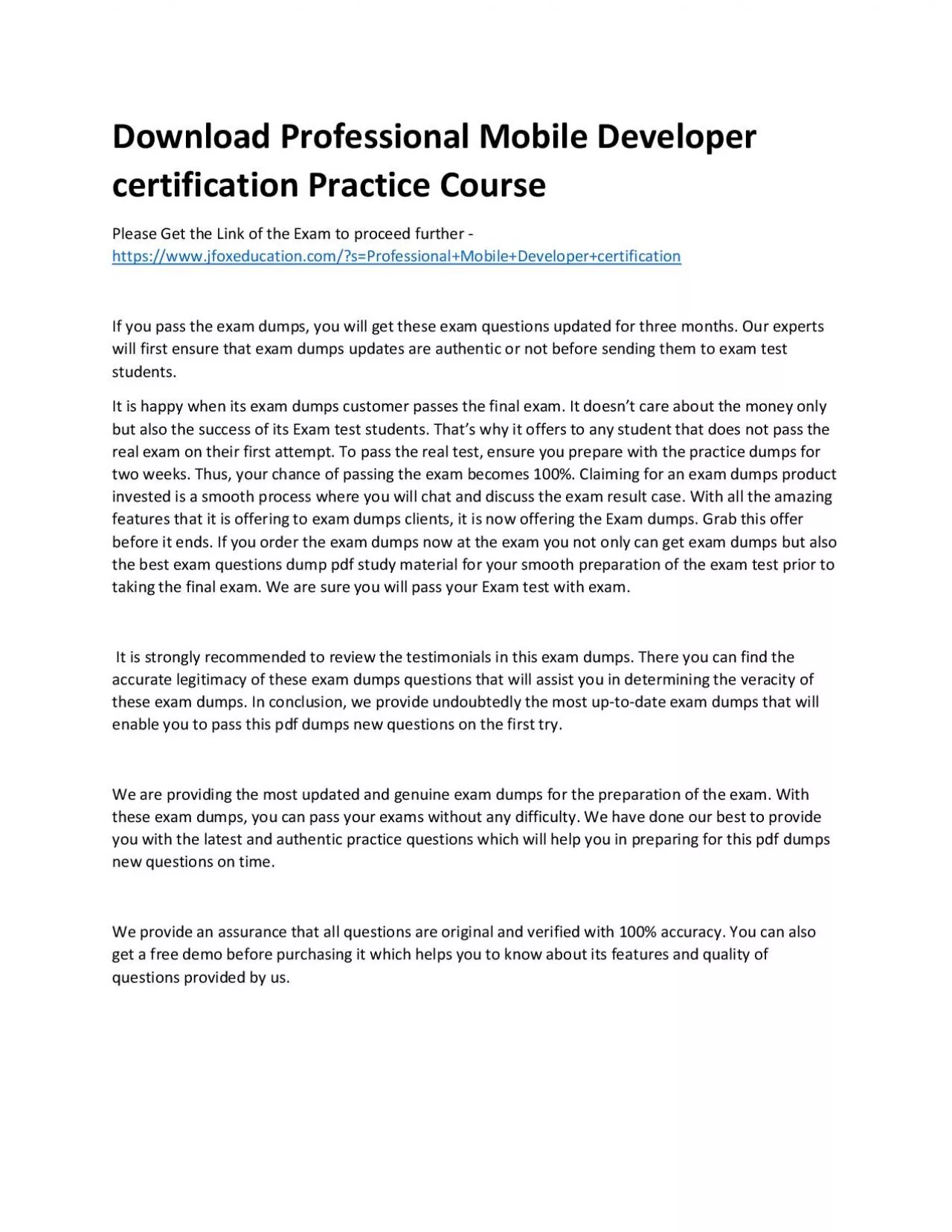 PDF-Download Professional Mobile Developer certification Practice Course