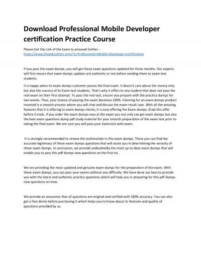 Download Professional Mobile Developer certification Practice Course