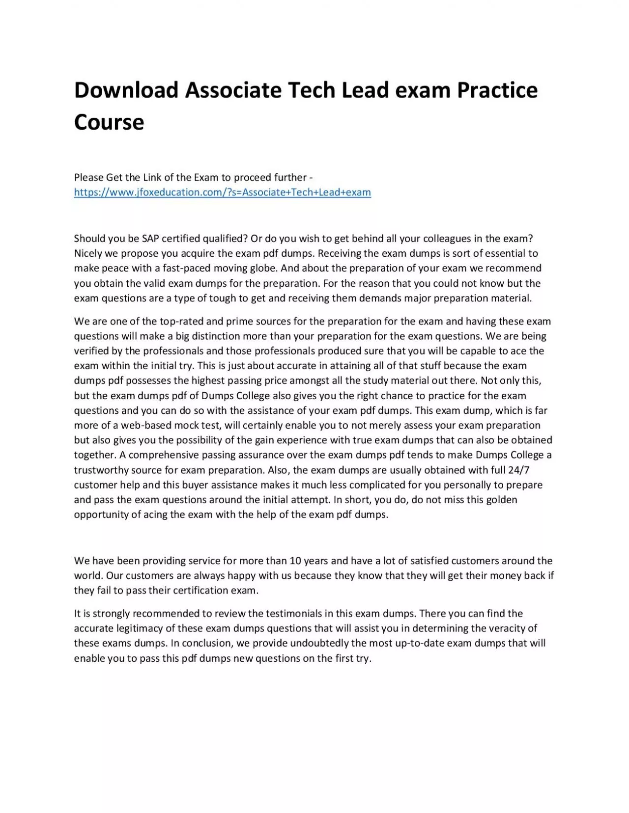 PDF-Download Associate Tech Lead exam Practice Course