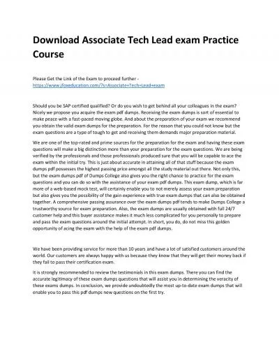 Download Associate Tech Lead exam Practice Course