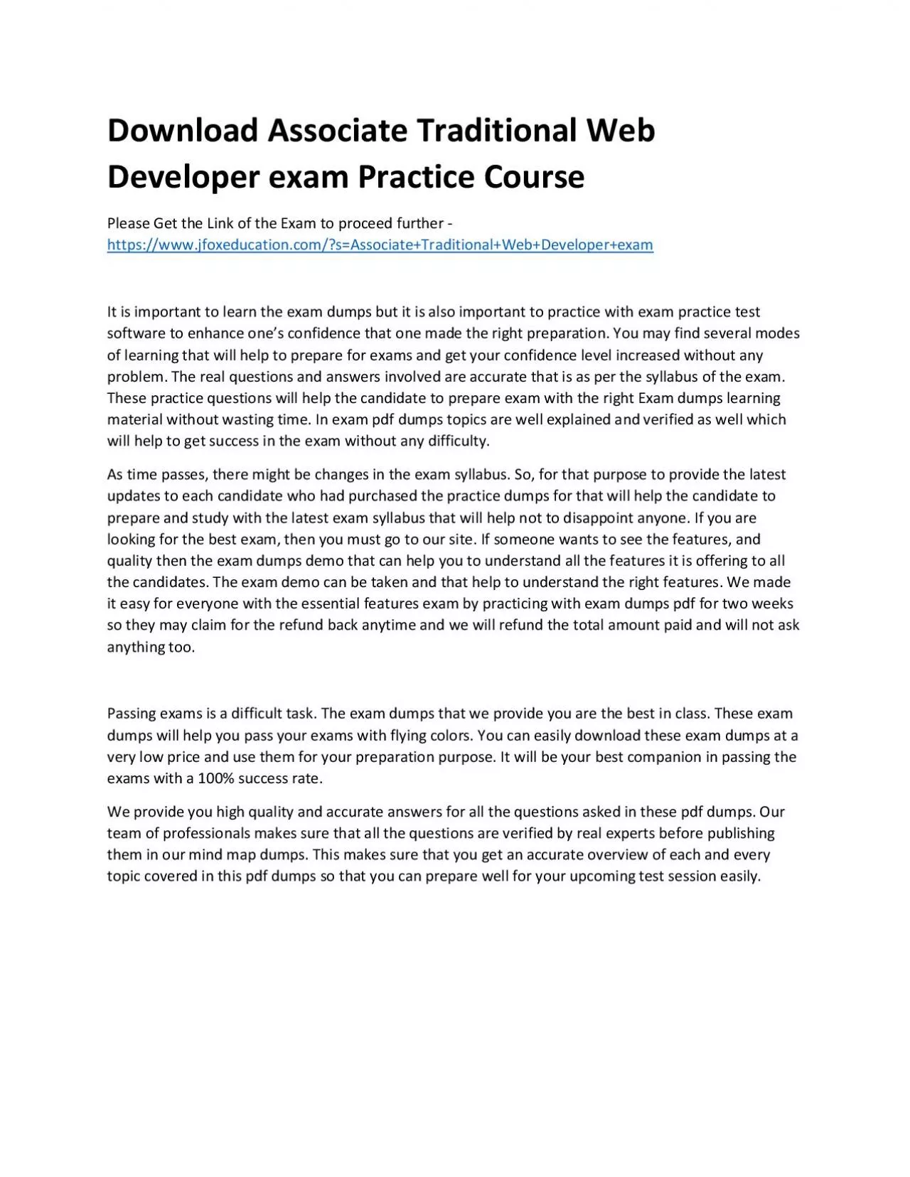 PDF-Download Associate Traditional Web Developer exam Practice Course