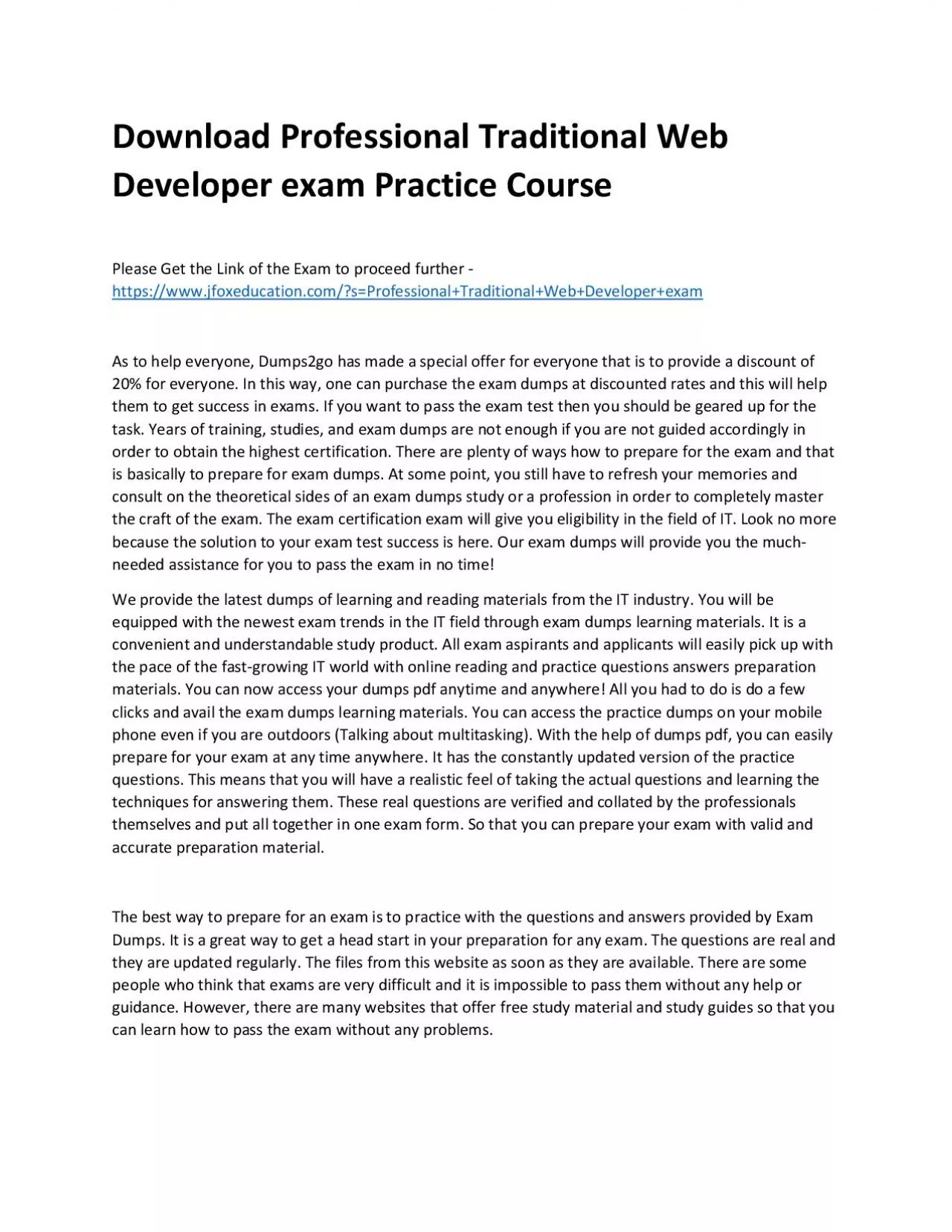 PDF-Download Professional Traditional Web Developer exam Practice Course