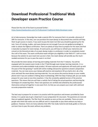 Download Professional Traditional Web Developer exam Practice Course