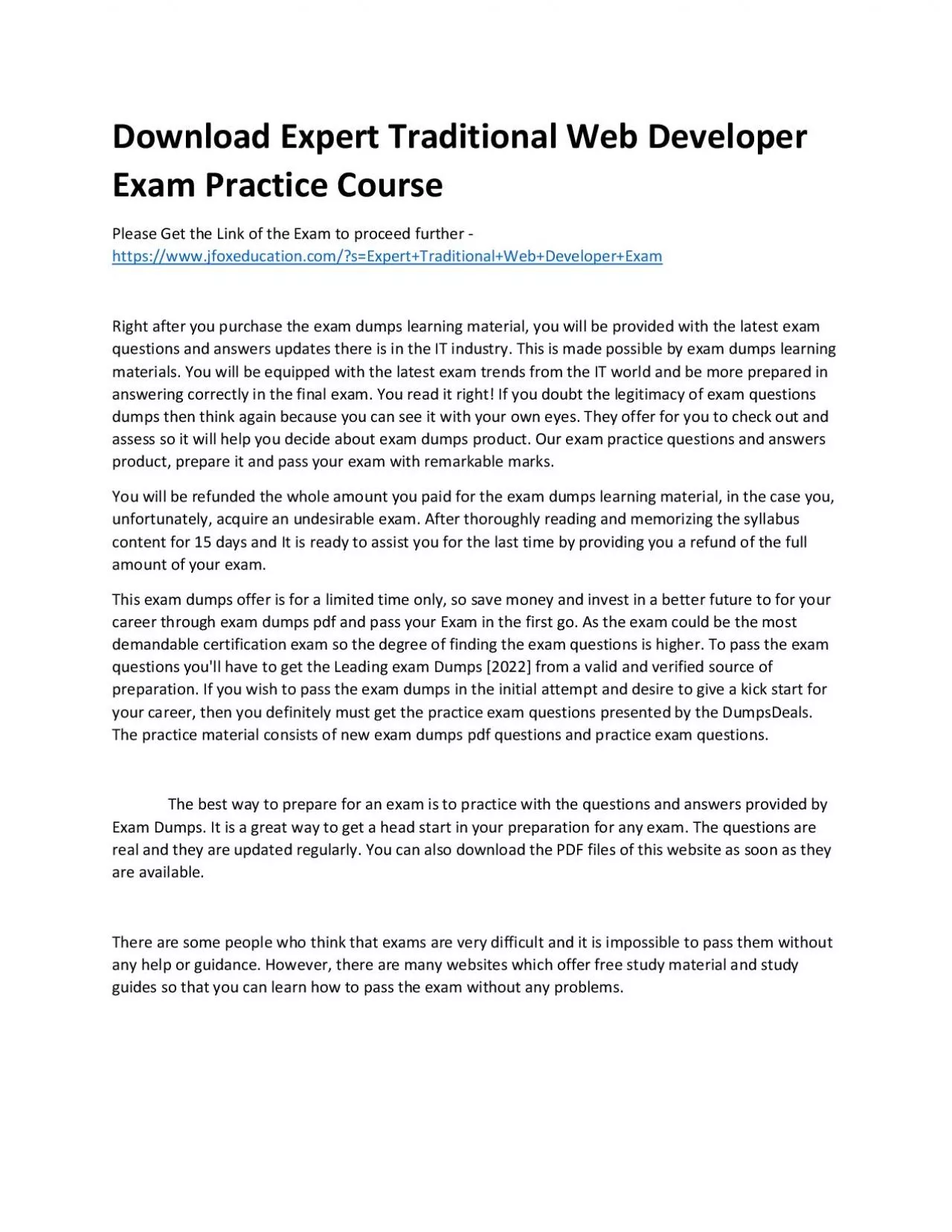 PDF-Download Expert Traditional Web Developer Exam Practice Course