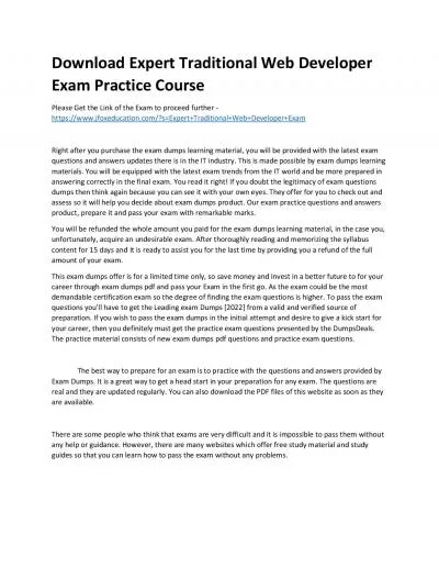 Download Expert Traditional Web Developer Exam Practice Course