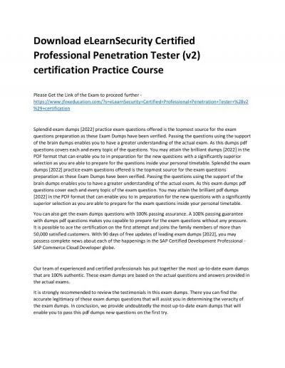 Download eLearnSecurity Certified Professional Penetration Tester (v2) certification Practice Course