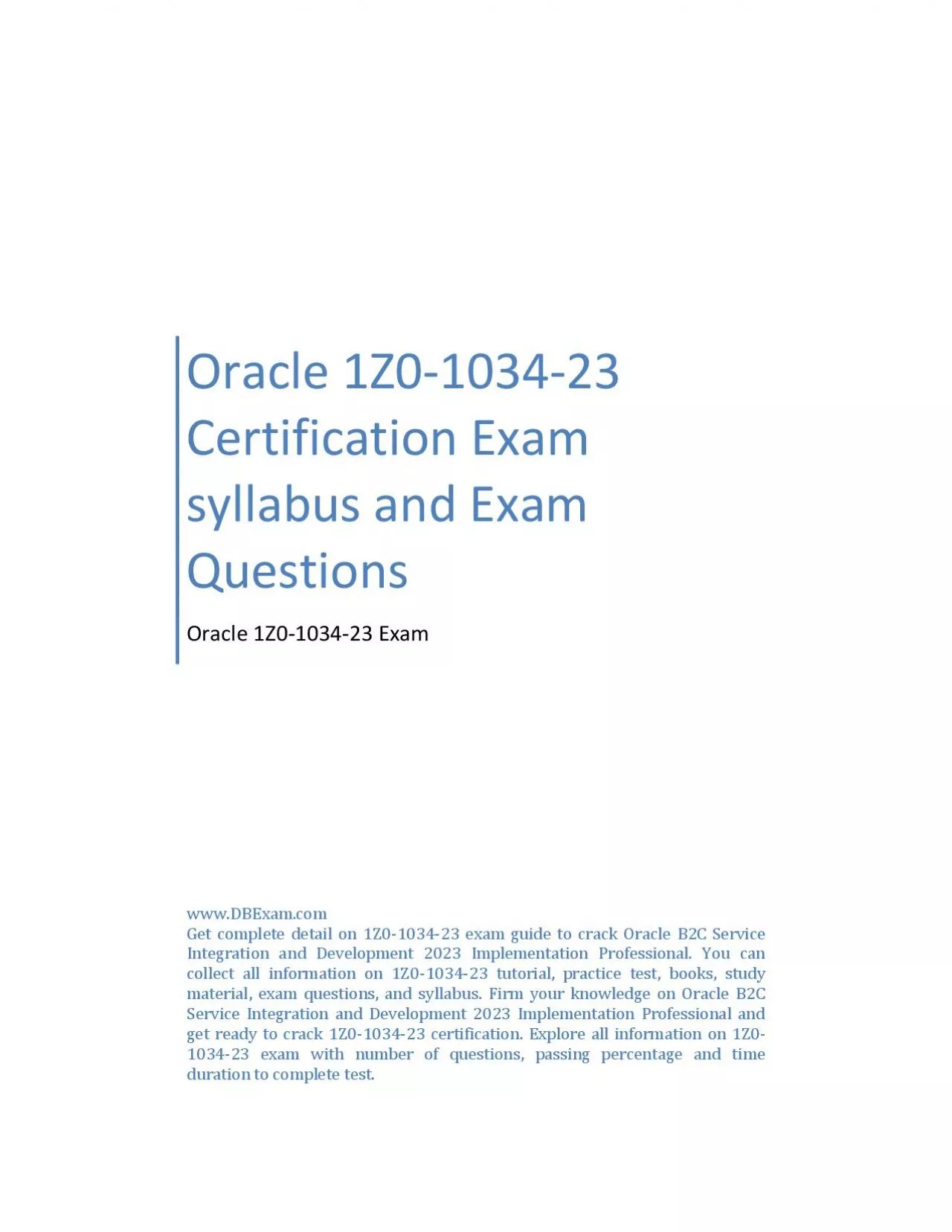 PDF-Oracle 1Z0-1034-23 Certification Exam syllabus and Exam Questions