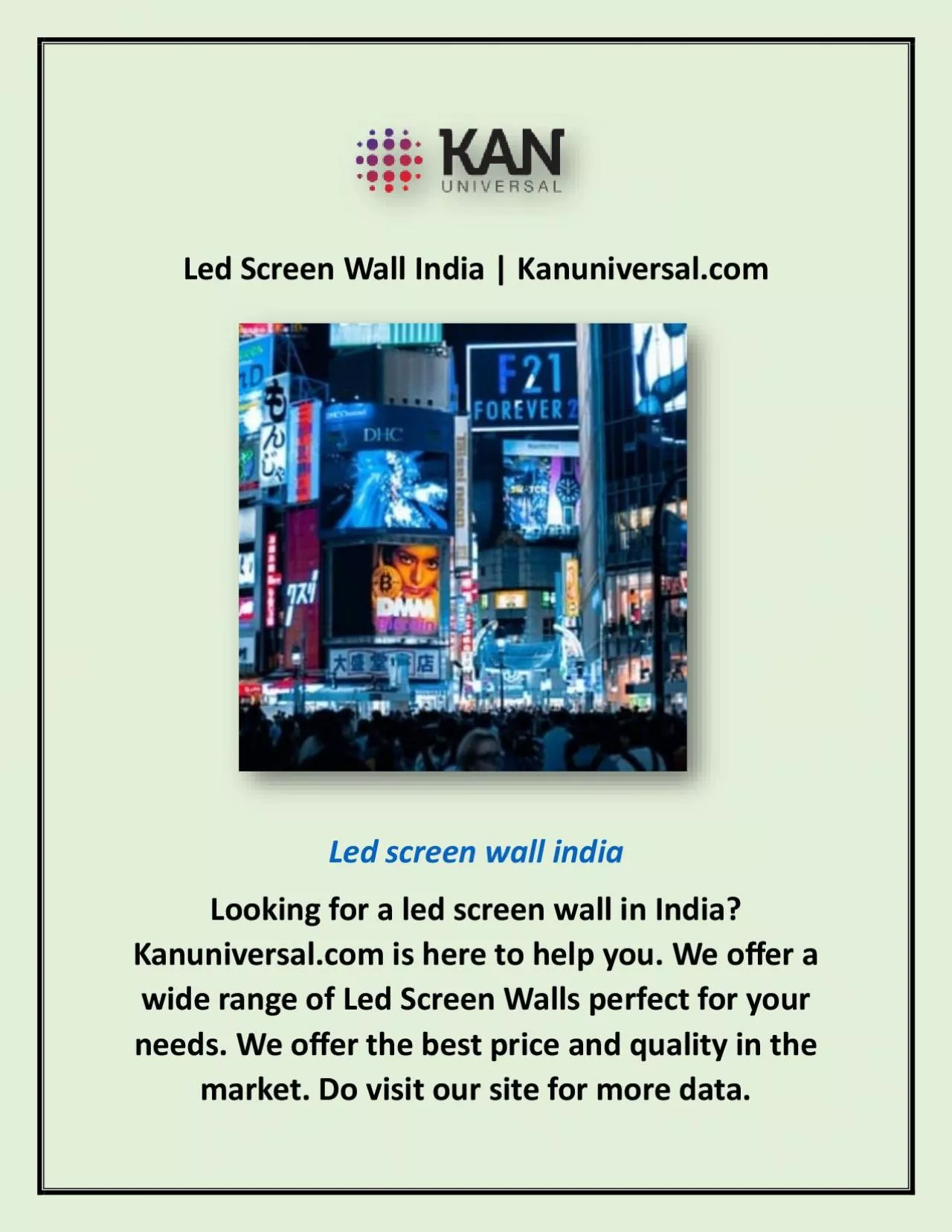 PDF-Led Screen Wall India | Kanuniversal.com