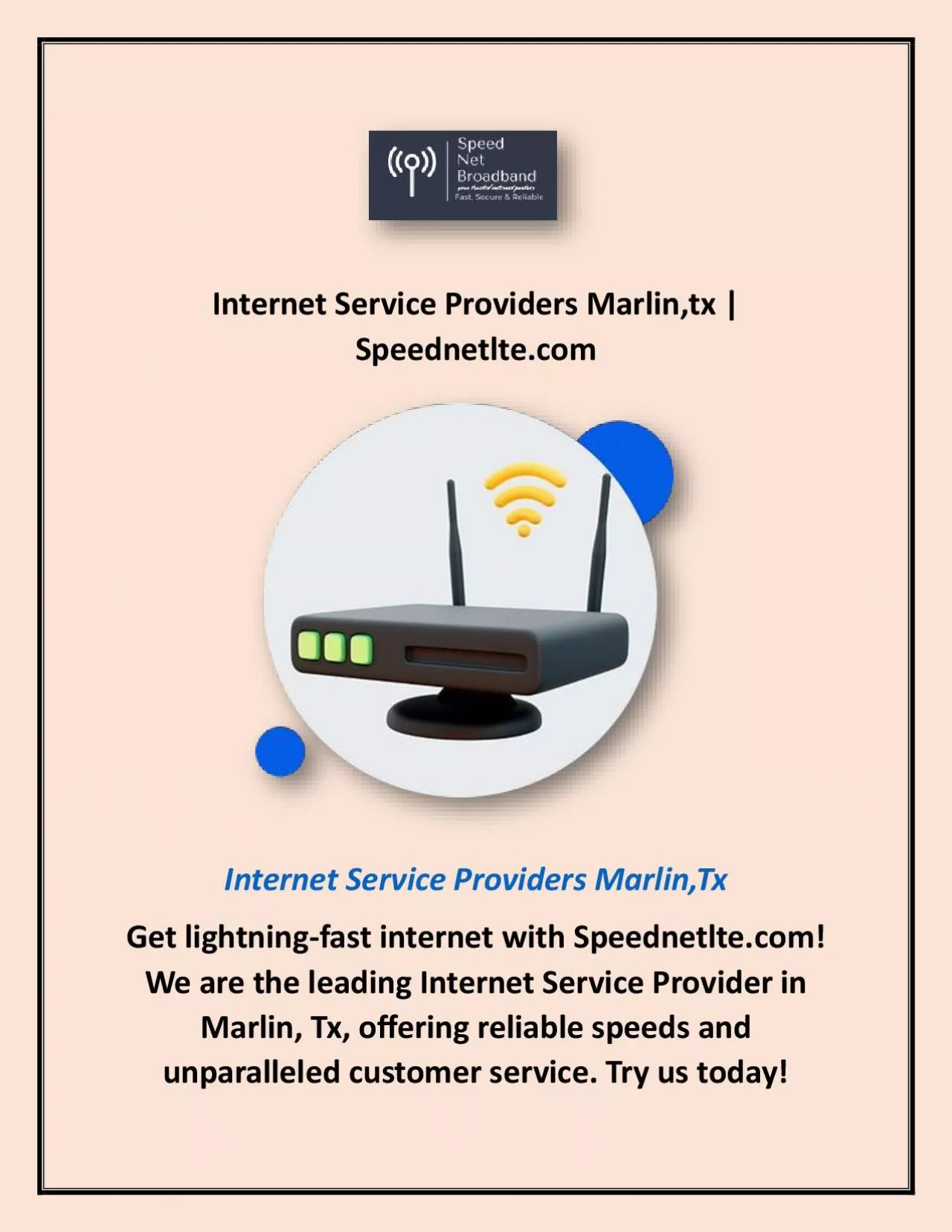 Internet Service Providers Marlin,tx | Speednetlte.com