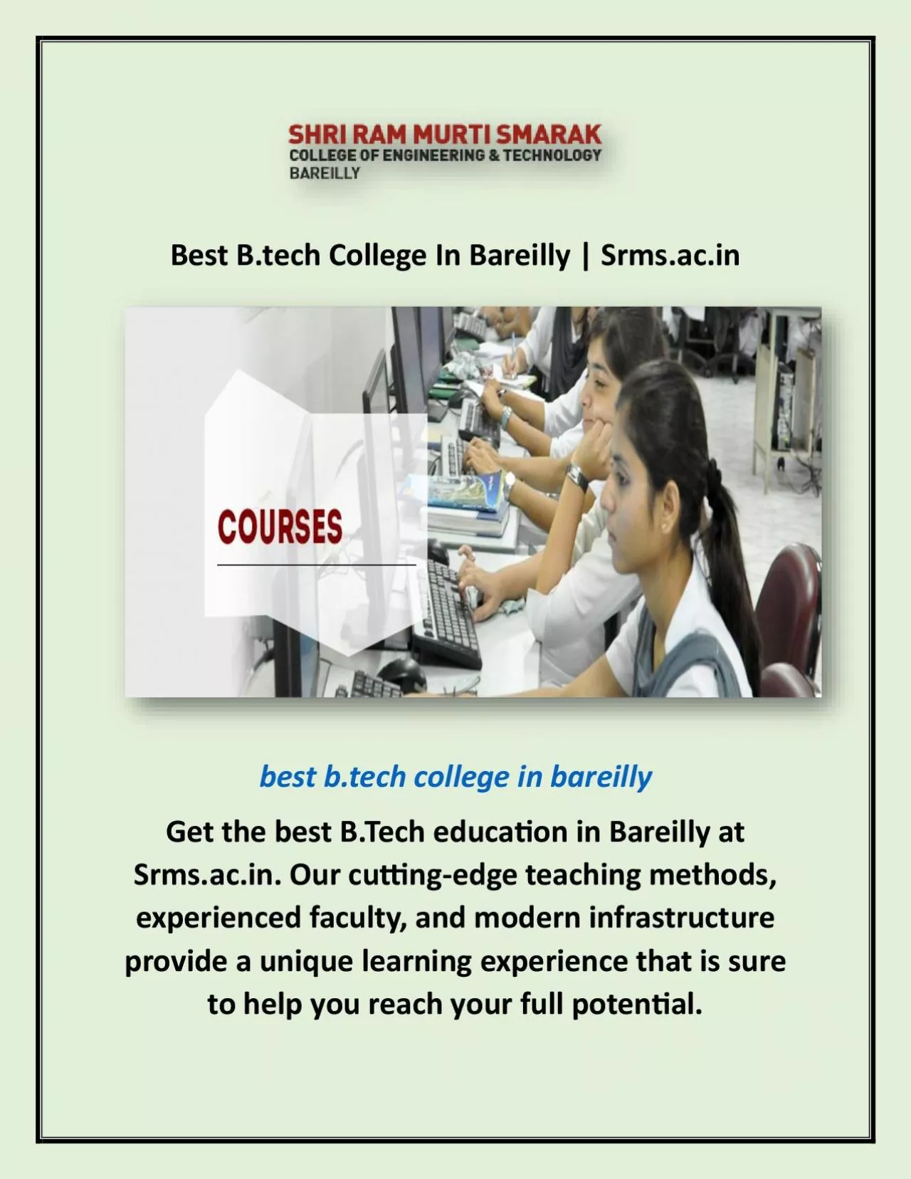 PDF-Best B.tech College In Bareilly | Srms.ac.in