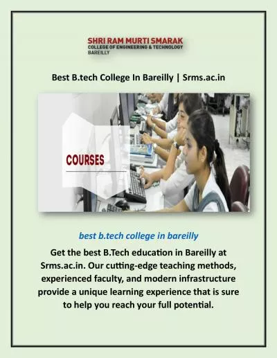 Best B.tech College In Bareilly | Srms.ac.in