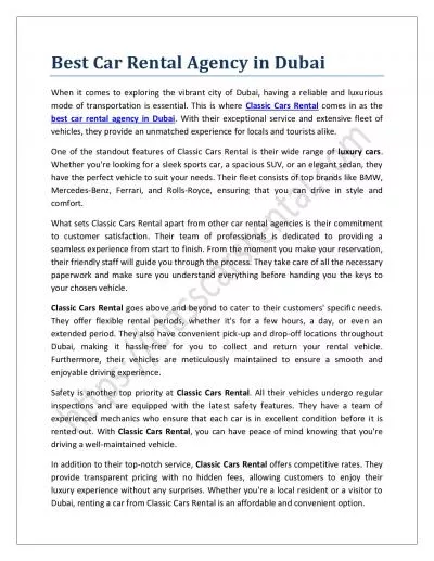 Best Car Rental Agency in Dubai