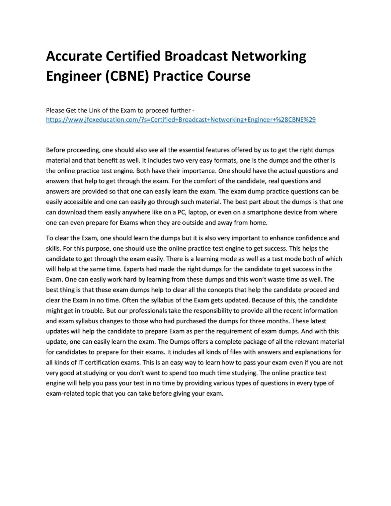 PDF-Accurate Certified Broadcast Networking Engineer (CBNE) Practice Course