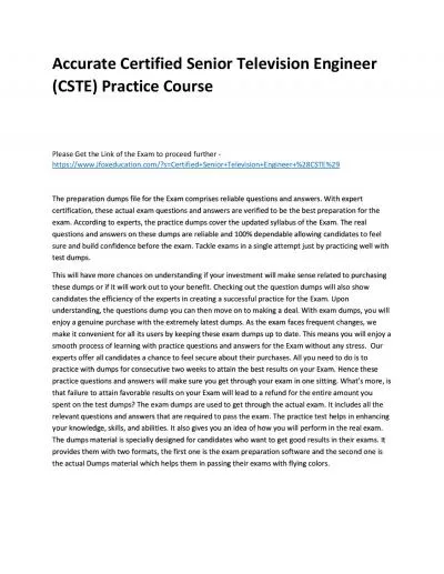 Accurate Certified Senior Television Engineer (CSTE) Practice Course