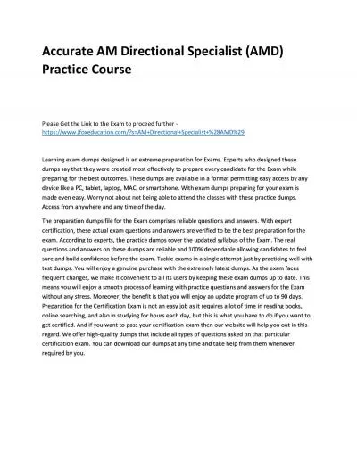 Accurate AM Directional Specialist (AMD) Practice Course