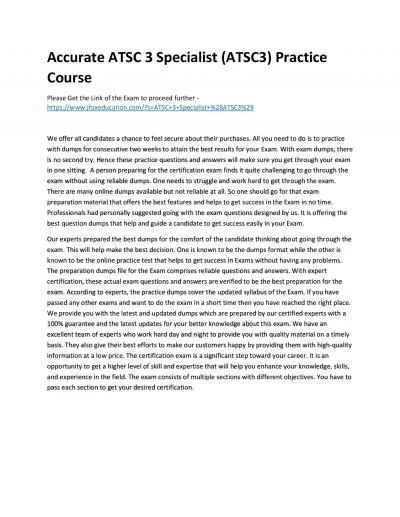 Accurate ATSC 3 Specialist (ATSC3) Practice Course