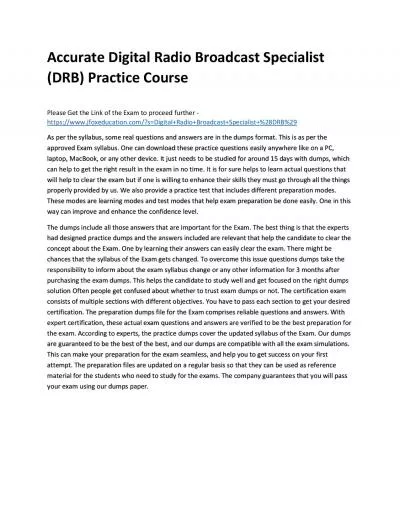 Accurate Digital Radio Broadcast Specialist (DRB) Practice Course