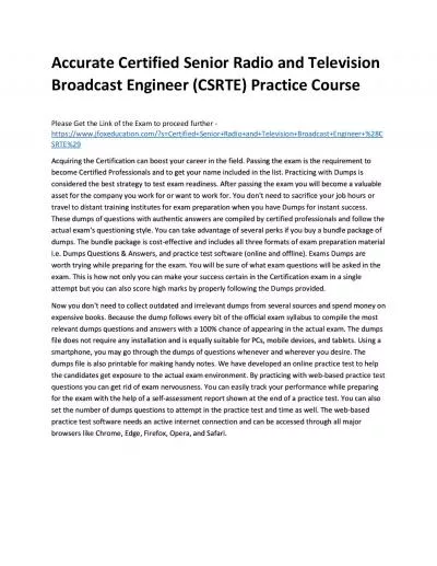 Accurate Certified Senior Radio and Television Broadcast Engineer (CSRTE) Practice Course