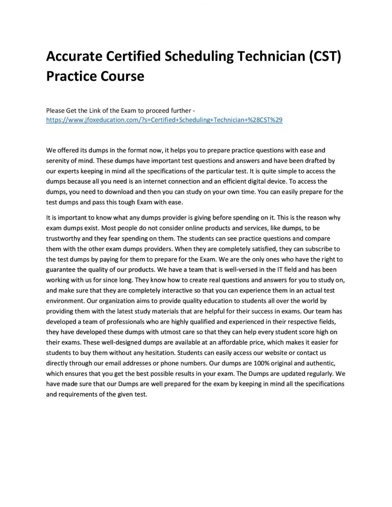 PDF-Accurate Certified Scheduling Technician (CST) Practice Course