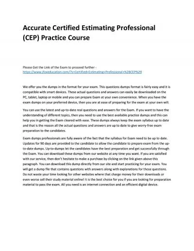 Accurate Certified Estimating Professional (CEP) Practice Course