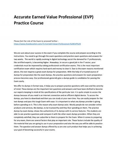 Accurate Earned Value Professional (EVP) Practice Course