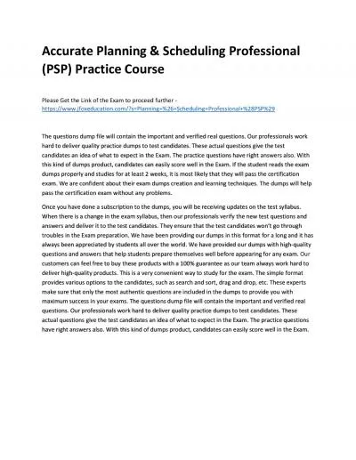 Accurate Planning & Scheduling Professional (PSP) Practice Course