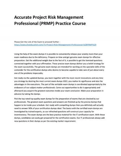 Accurate Project Risk Management Professional (PRMP) Practice Course