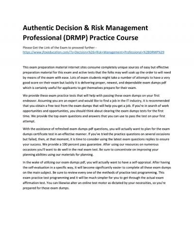 Authentic Decision & Risk Management Professional (DRMP) Practice Course