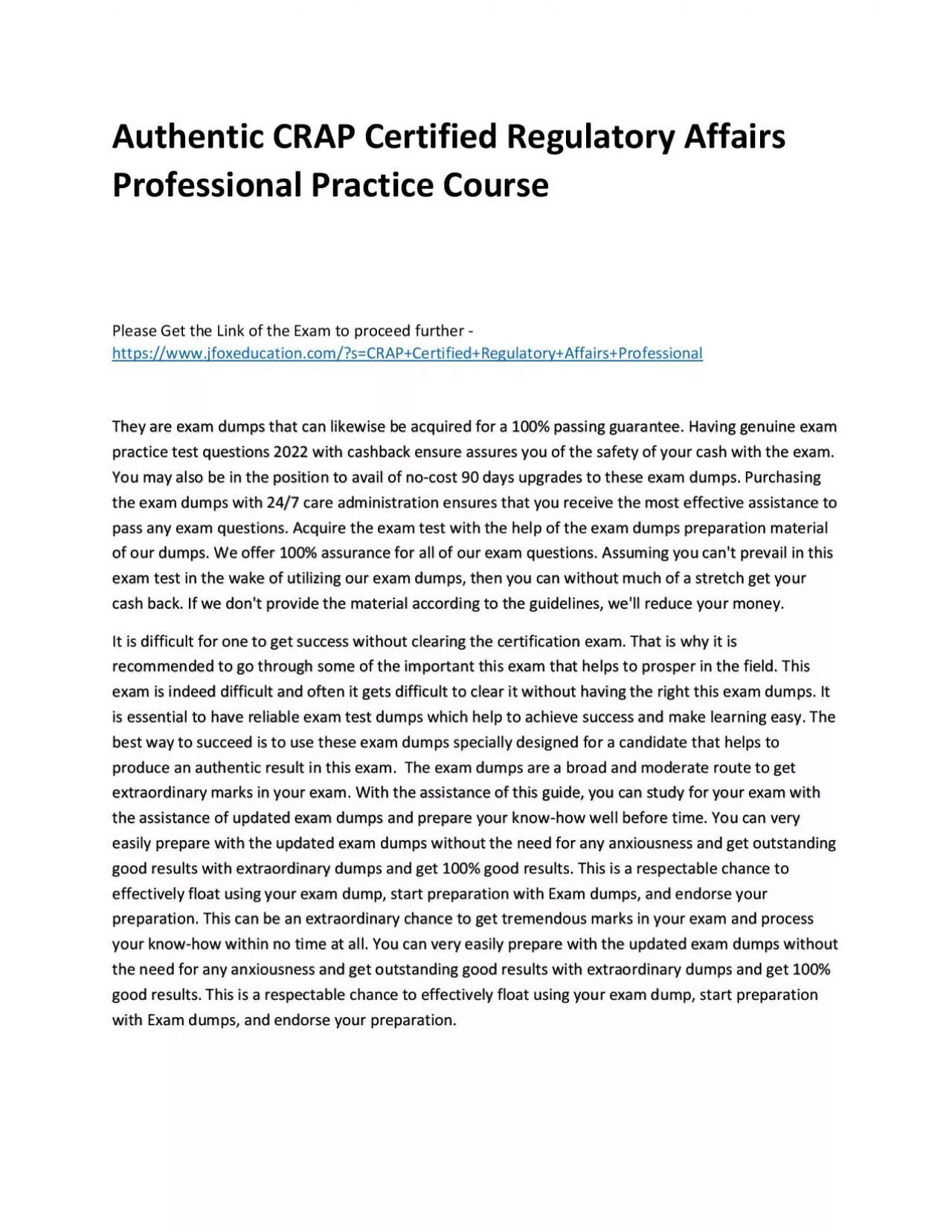 PDF-Authentic CRAP Certified Regulatory Affairs Professional Practice Course