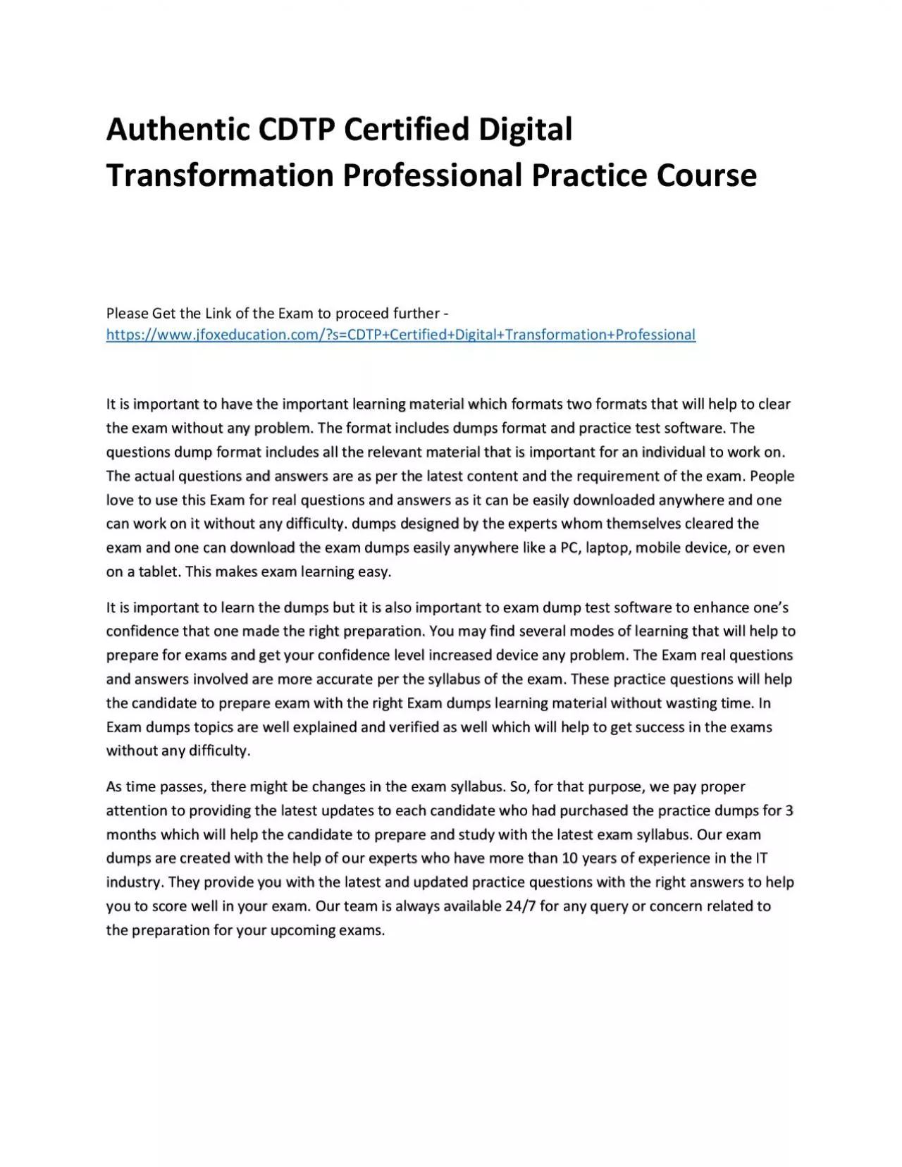 PDF-Authentic CDTP Certified Digital Transformation Professional Practice Course