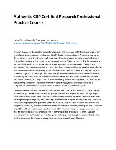 Authentic CRP Certified Research Professional Practice Course