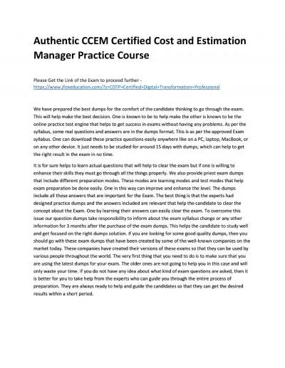 Authentic CCEM Certified Cost and Estimation Manager Practice Course