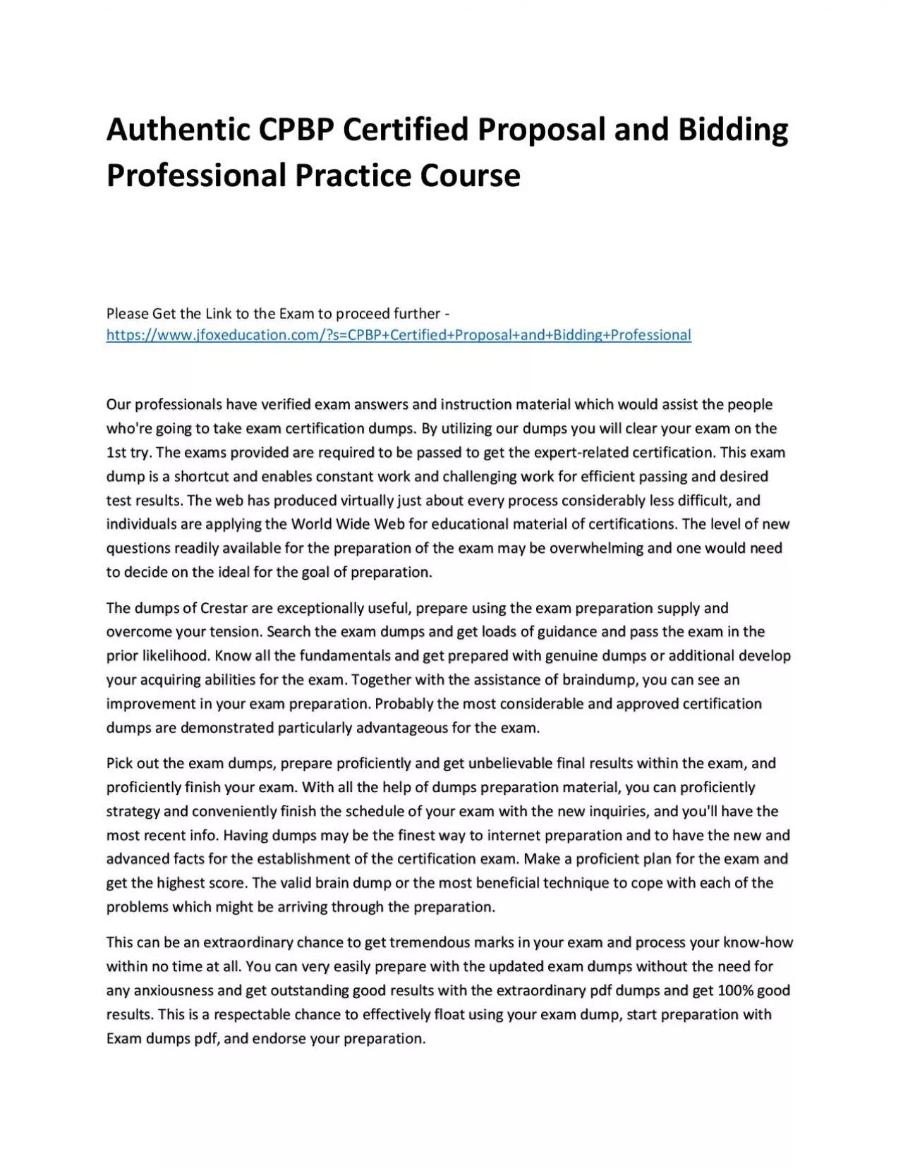 Authentic CPBP Certified Proposal and Bidding Professional Practice Course
