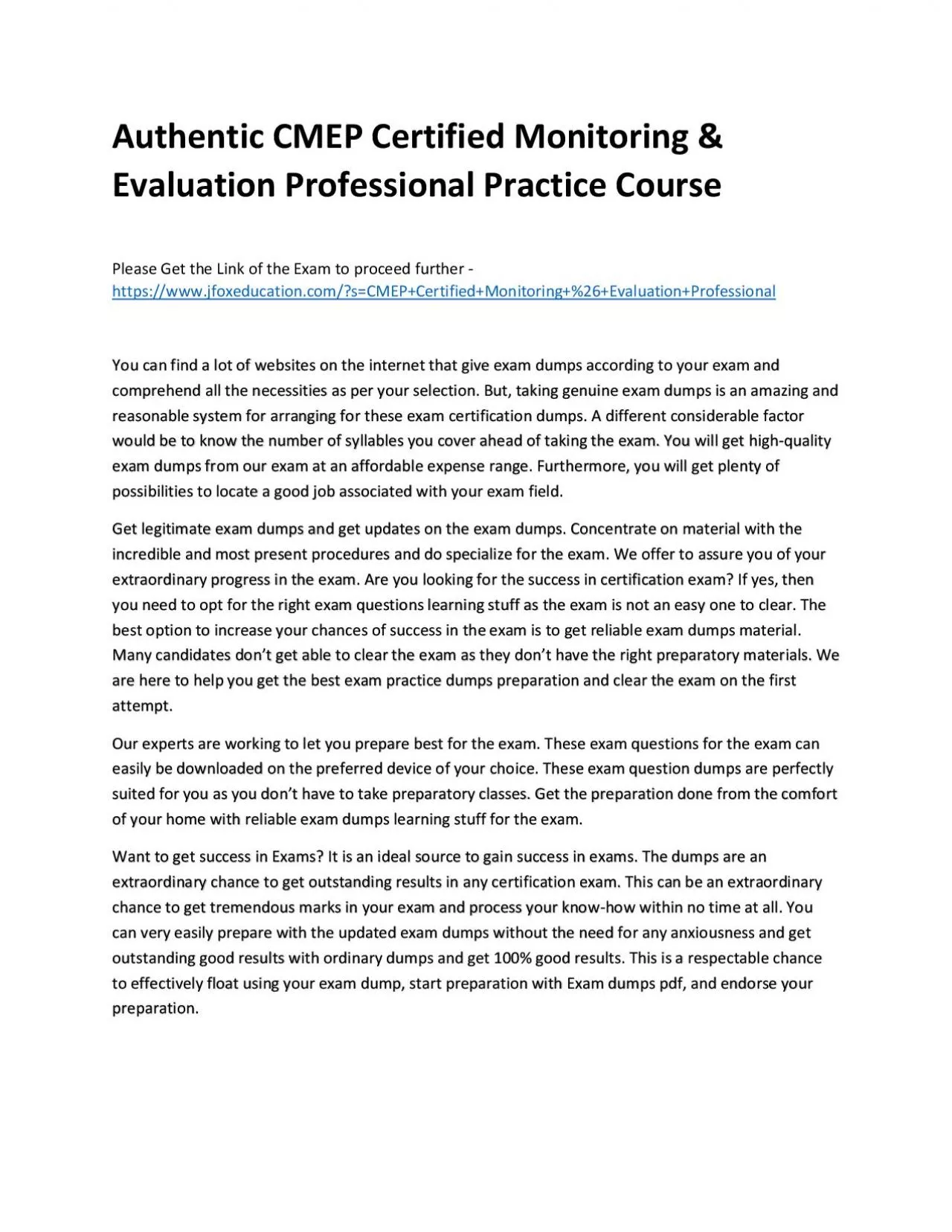 PDF-Authentic CMEP Certified Monitoring & Evaluation Professional Practice Course