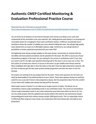 Authentic CMEP Certified Monitoring & Evaluation Professional Practice Course