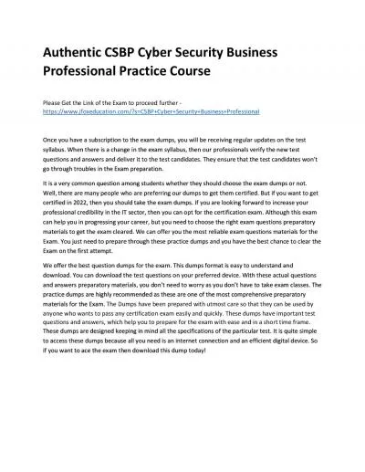 Authentic CSBP Cyber Security Business Professional Practice Course