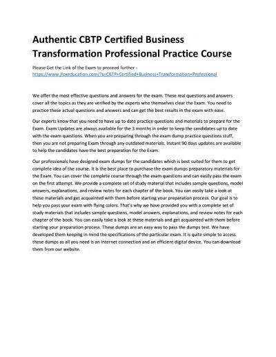 Authentic CBTP Certified Business Transformation Professional Practice Course