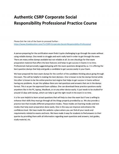 Authentic CSRP Corporate Social Responsibility Professional Practice Course